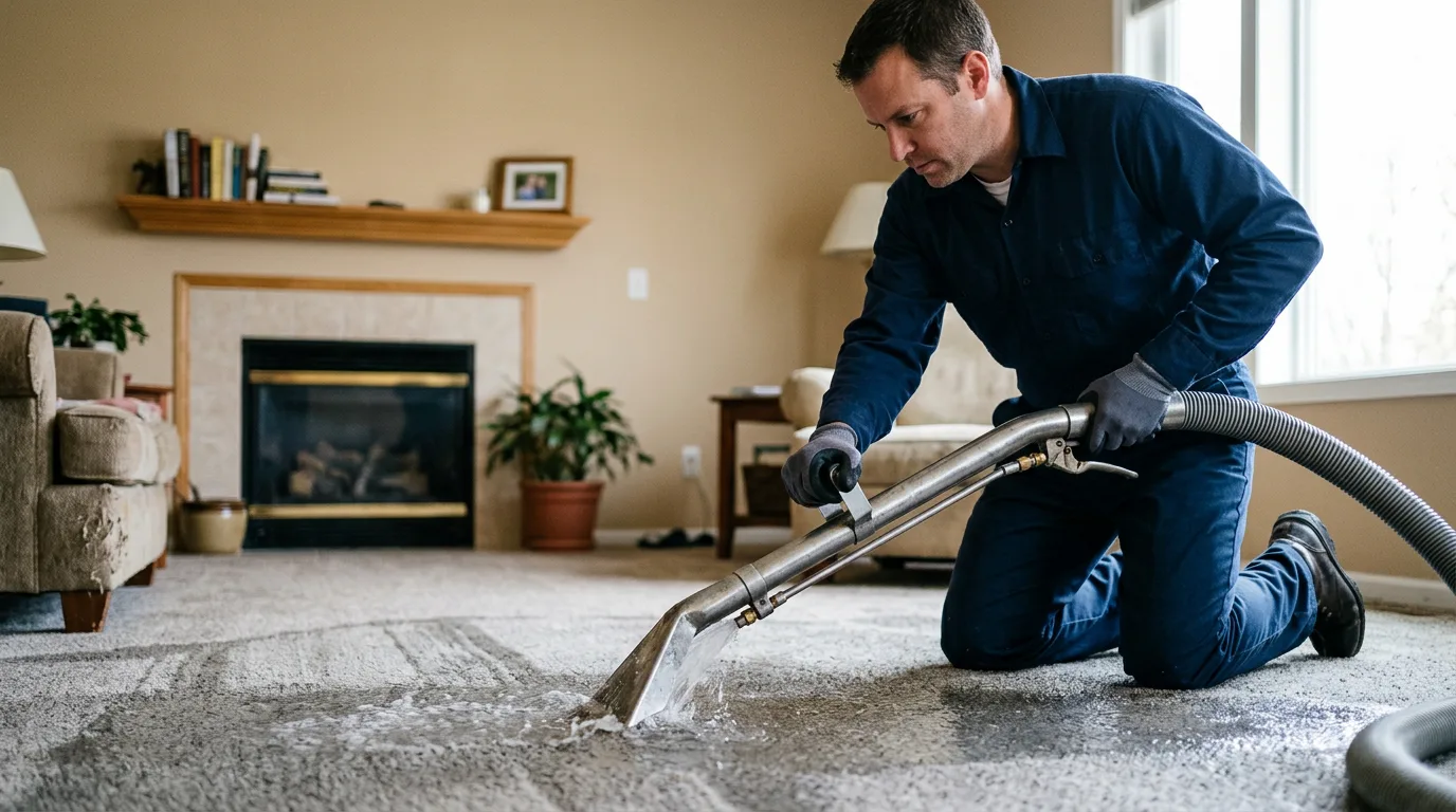 Water damage restoration technician working near Centralia, IL